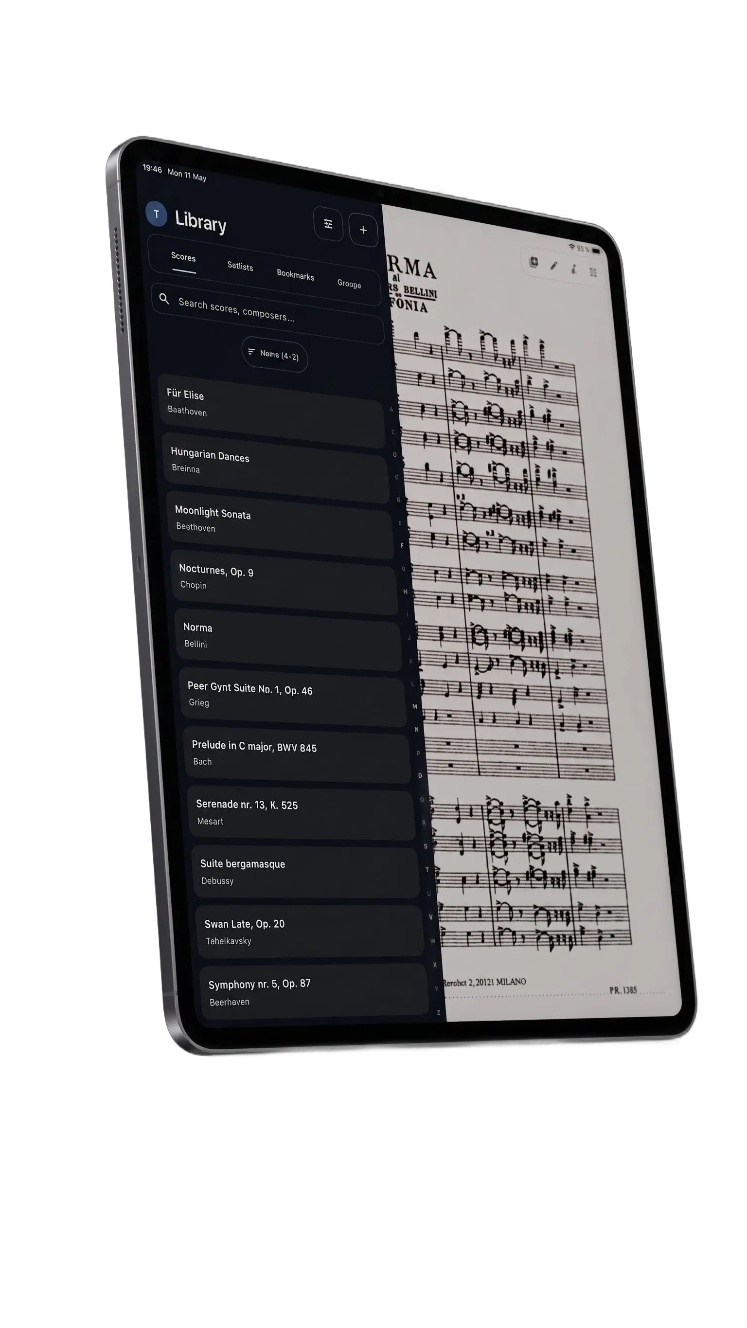 Overture sheet music PDF reader on iPad - library and score viewer